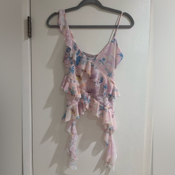Women’s Zara Pastel Floral Ruffle Tank Top - Picture 7 of 7